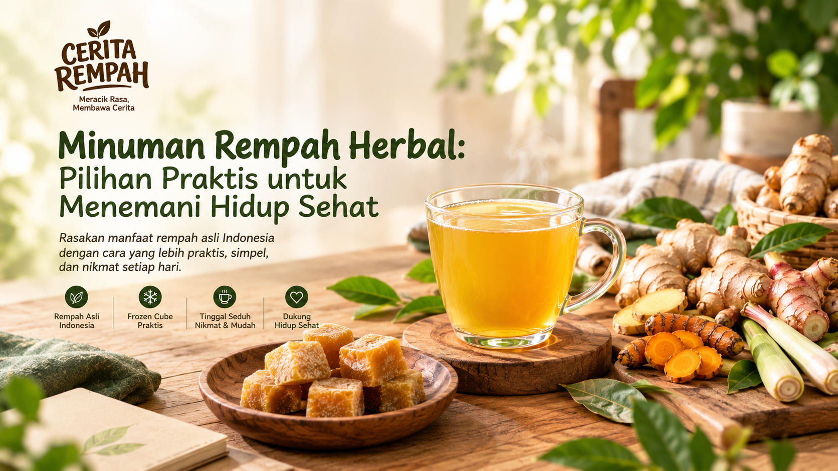 Minuman rempah herbal Cerita Rempah dengan jahe kunyit lengkuas dan sereh